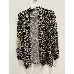 Grace & Emma Leopard Print Open Front Cardigan Sequin Elbow Patches S/M